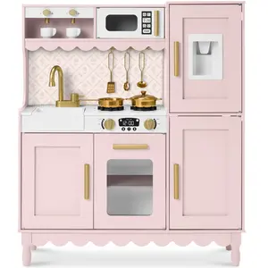 Best Choice Products Wooden Cottage Kids Pretend Play Kitchen with 11 Accessories, Espresso Machine