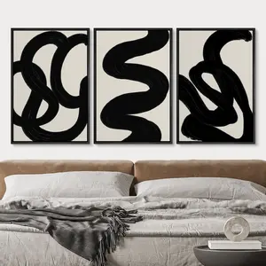 Set of 3 Abstract Wall Art Black and White Geometric Prints Minimalist Mid Modern Wall Art Boho Wall Decor Print Poster Unframe