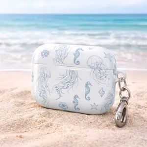 Ocean-Inspired AirPods Case with Jellyfish, Seahorse & Seashell Design – Waterproof, Durable Case with Keychain for AirPods Gen 1 2 3 4