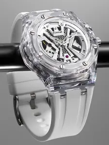 Men's Fashion Clear Resin Round Dial Mechanical Watch, Fashion Watch for Party, Daily Clothing Decor, Trendy All-match & Exquisite Watch for Birthday Gift with Box, Mechanical Style Watches