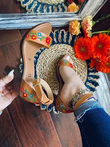 Handmade Floral Leather Huarache Wedges: Mexican Fiesta Heels