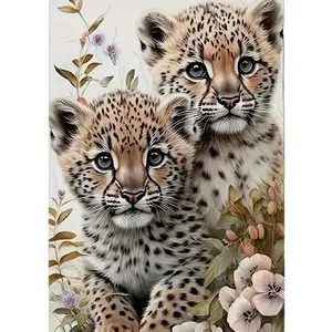5D Diamond Painting Kit Leopard Baby Pattern DIY Full Drill Square Round Mosaic Sticker Art, Animal Theme Craft, Home Decoration