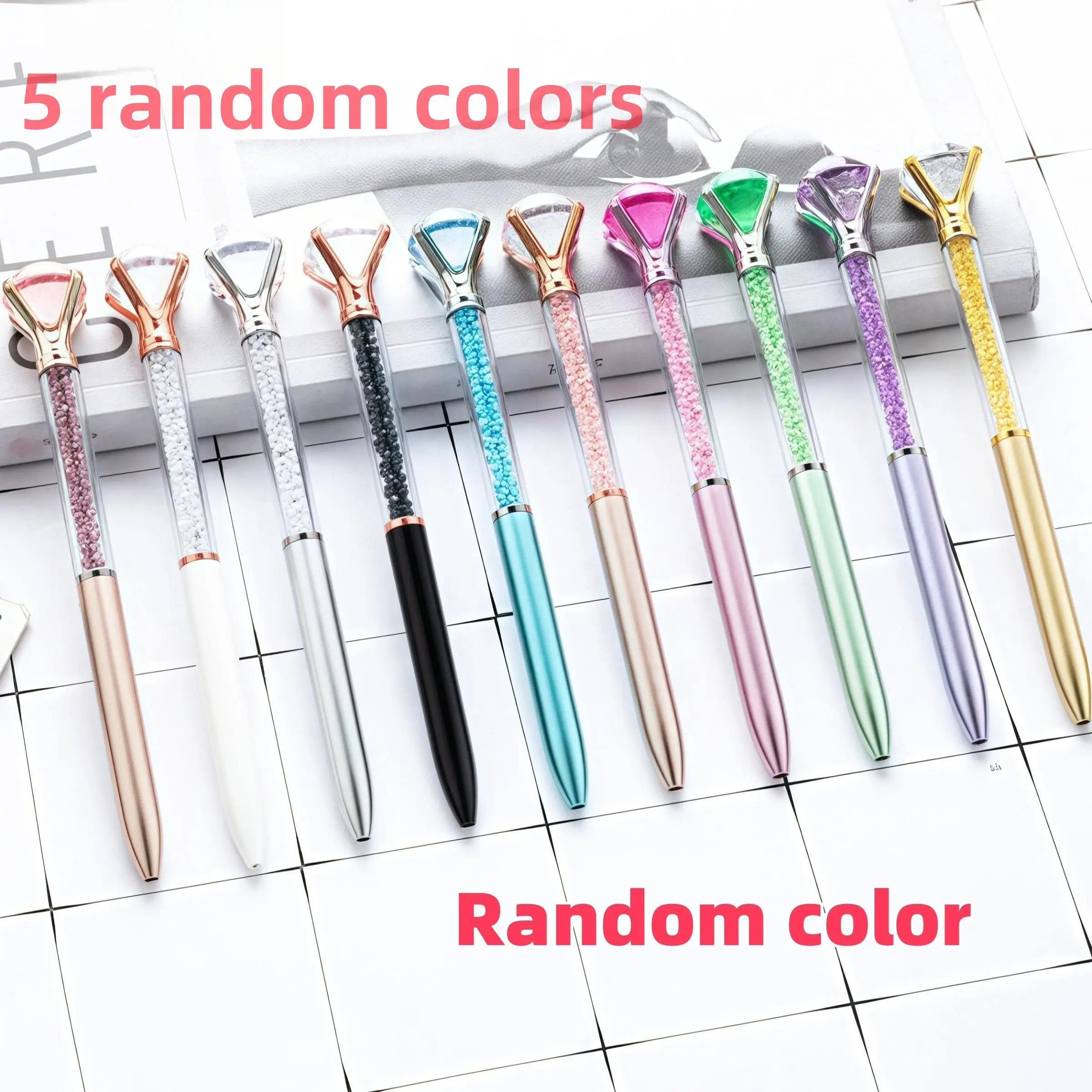 5 Pack Large Crystal Diamond Pens, Shiny Round Ballpoint Pens, Rhinestone Pens for School Office Supplies, Christmas Wedding Birthday Gifts, Unique Shape, Ballpoint Pen Set