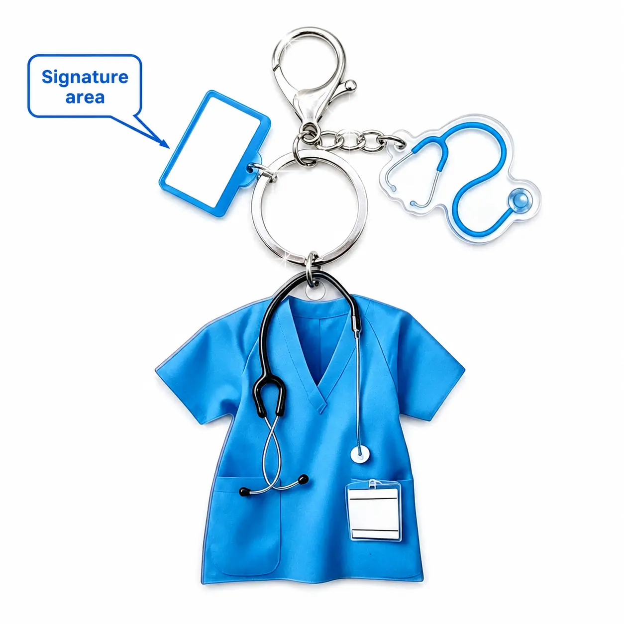 2D Flat Acrylic Cute Nurse Uniform Keychain, Unisex Fashion Accessory for Daily Use, Decorative Keyring, Ideal Gift for Medical Professionals