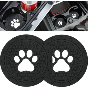 Car Holder Coasters-Car Interior Accessories 2.75 inch Silicone Anti - Slip Cute Dog Paw Coasters - Universal (Pack of 2)