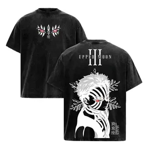 Akaza Demon Slayer Vintage Washed Oversized Graphic Tee Heavyweight Cotton T-Shirt Upper Rank 3 Manga Villain Anime Streetwear Casual Top Cosplay Gift For Anime Fans Y2K Aesthetic TikTok Fashion Everyday Wear Japanese Merch Apparel Menswear Unisex Top