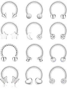 12 Pcs Silvery Versatile Septum Rings for Women Men Premium Surgical Steel Copper Multi-functional Nose Piercing Jewelry Set Stable Texture Comfortable Wearing Experience Cute Lip Rings Tragus Piercings Classic Horseshoe Hoop Earrings Nose Hoops