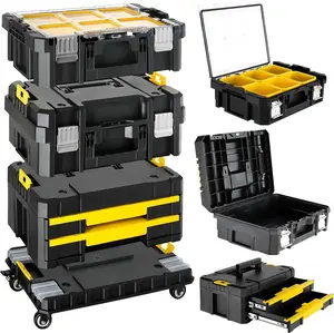 【fathersdaygift】TLGREEN Stackable Rolling Tool Box with Wheels -3/4/5 Tier Modular Tool Organizer System, Portable Tool Box with Drawers for Garage Storage, Home Repairs & Professional Workshop