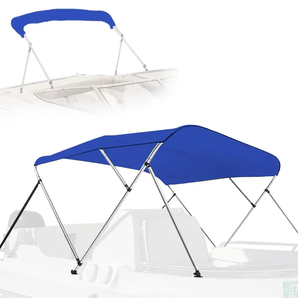 3-Bow Bimini Top Boat Cover, 85-90" Width, Blue Marine-Grade 600D Polyester, Waterproof Canopy with Double-Walled Aluminum Frame, Rear Support Poles & Storage Boot, Boating Accessories, 72'' X 85-90'' X 46''
