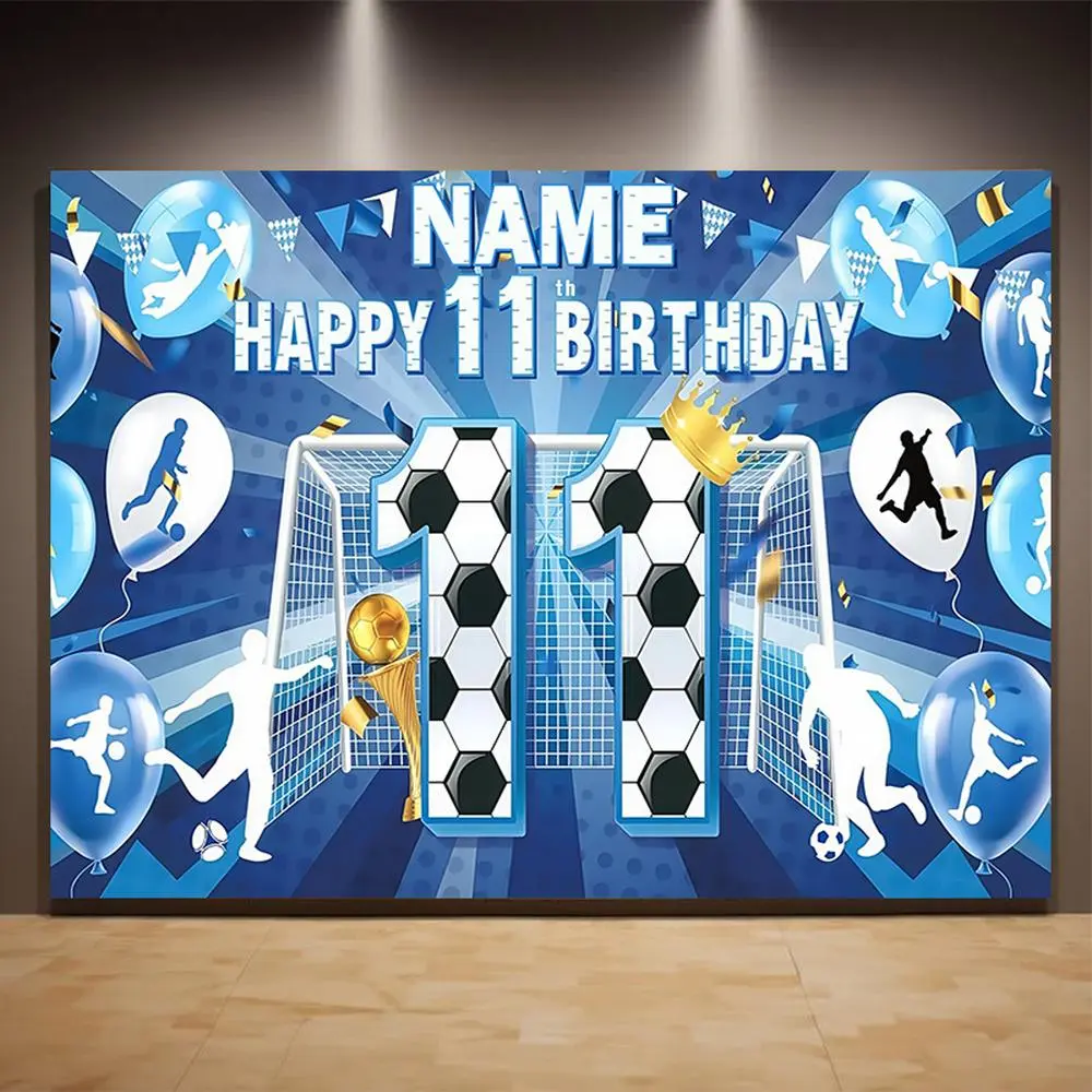 1PC Customizable Name 2D Flat Football-Themed 11th Birthday Photo Backdrop, Reusable Polyester Multicolor Print, Children’s Party Decoration & Photography Prop, Scene Layout Accessory, Photo Backdrops, Banners