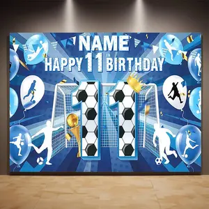 1PC,2D Flat Football - Themed 11th Birthday Backdrop, Customizable Name, Children's Birthday Party Decoration Background, Photography Prop, Party Scene Layout Banner, Football - Element Birthday B