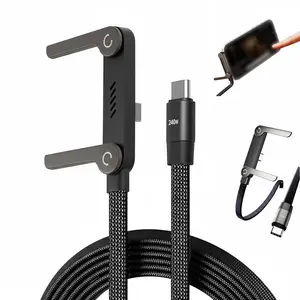 Invisible Holder Charger Cable with Stand, 240w super fast charging 2-in-1 Fast Charging Cord & Phone Stand for Gaming, Office, Car Travel, Compatible with Type-C charging cable Black