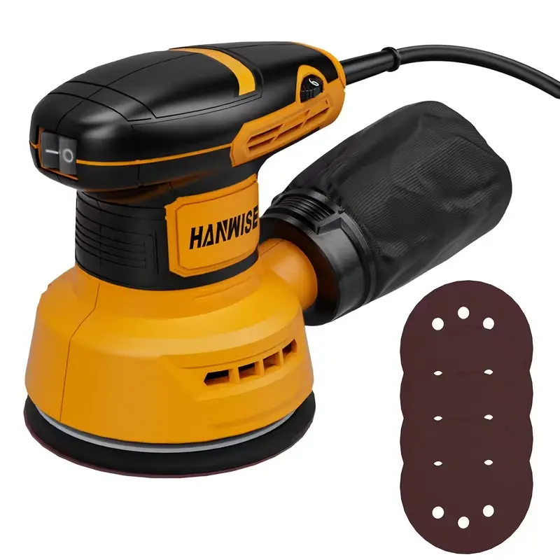 HANWISE 5-Inch Random Orbital Sander 300W 12000RPM Electric Palm Sander, 6 Variable Speeds, Detachable Debris Bag, Power Sander For Woodworking, Sanding & Polishing