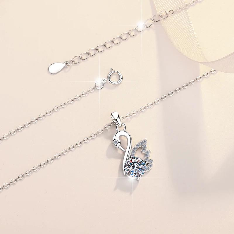 Moissanite Diamond Swan Pendant Necklace - 1.0 ct Sterling Silver Pendant with Swan Design and Sterling Silver Chain