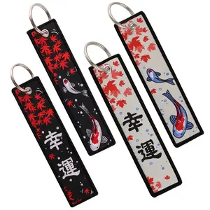Good Luck Koi Japanese Key Fobs Embroidery Jet Tag Motorcycles Car Keychain Fashion Key Ring Backpack Pendant Accessories Christmas Birthday Gift