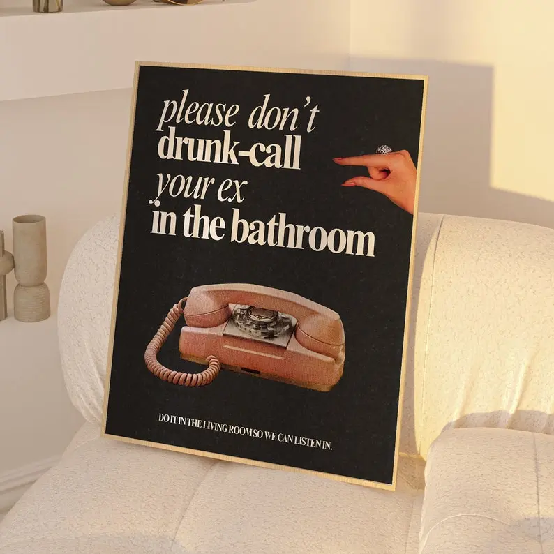 Unframe Vintage retro art print for bathroom funny quote poster funky unique aesthetic decor gallery girly posters trendy(Poster only frameless) Unframed Painting