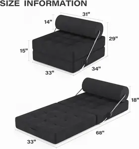 LAUSAINT HOME 4-in-1 Convertible Folding Sofa Bed Chair, High-Density Foam & Pillow Included, Portable Comfy Floor Lounge for Living Room, Man Cave Furniture & Room Accessories, Black