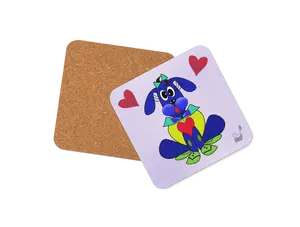 Love Pup 2 Blue BeSculpt Kids Cork-back Coaster