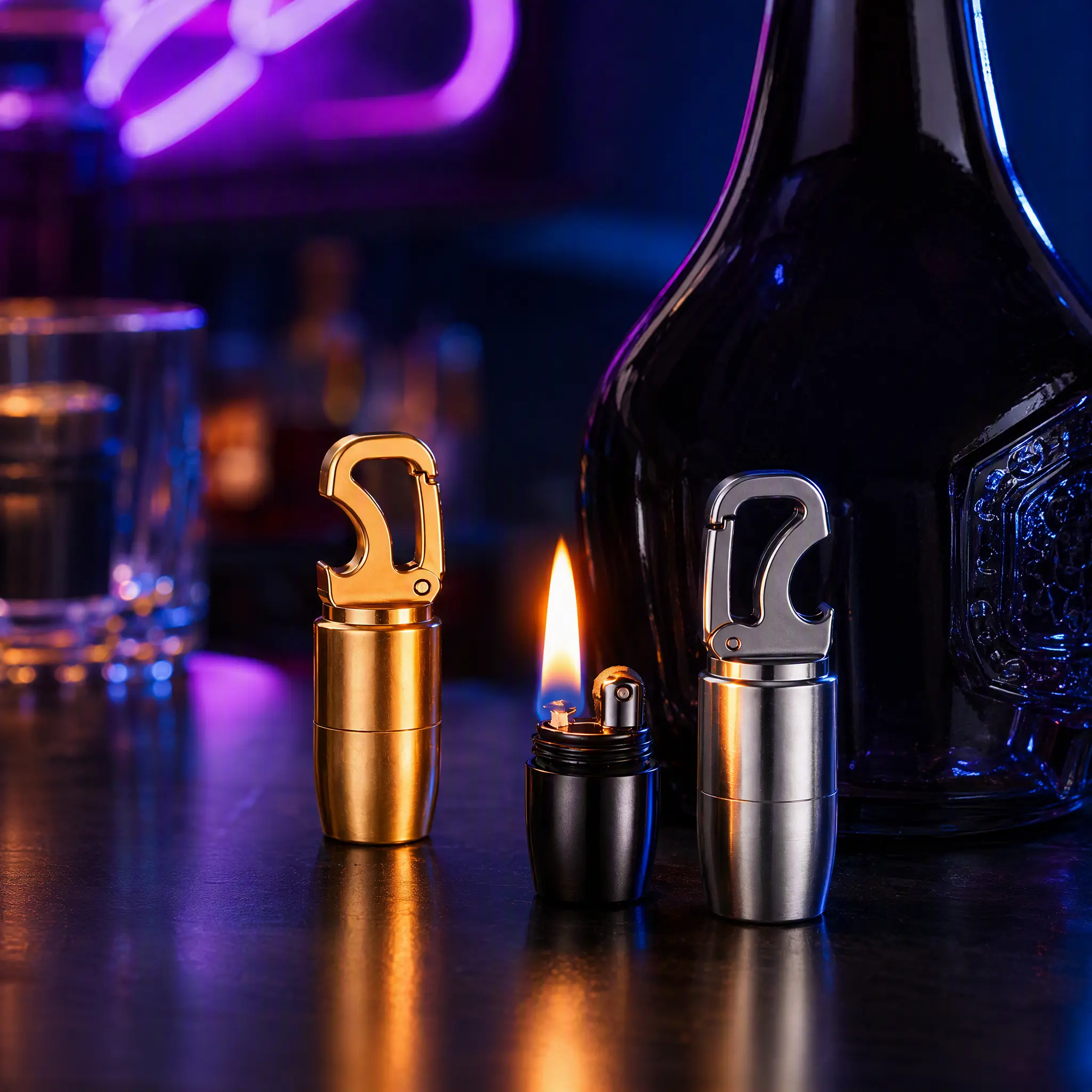 Multi functional EDC mini metal lighter, keychain tool, mini metal lighter with bottle opener and magnetic base - cool men's camping and travel gifts, car keychain, men's products, outdoor small tools, men's unique gifts, hiking, men's cool gifts