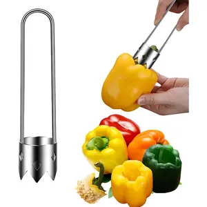 Red Bell Pepper Seed Corer Tool,Stainless Steel Fruit and Vegetable Corer Tool, Creative Bell Pepper  Kitchen Utility Gadgets for Cored Bell Peppers, Apples, Pears