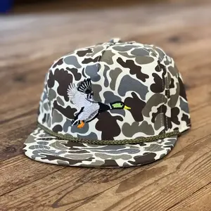 AIX Flying Mallard Full Panel Desert Old School Camo Rope Hat Waterfowl Hunting Cap Outdoor Adjustable Trucker Hat