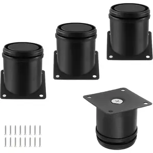 Set of 4 Stainless Steel Furniture Legs 2.4 Inch, Adjustable Round Cabinet Legs 2" Dia Kitchen Feet, Metal Replacement Legs for Cabinet Sofa Couch Shelves Table (Black)