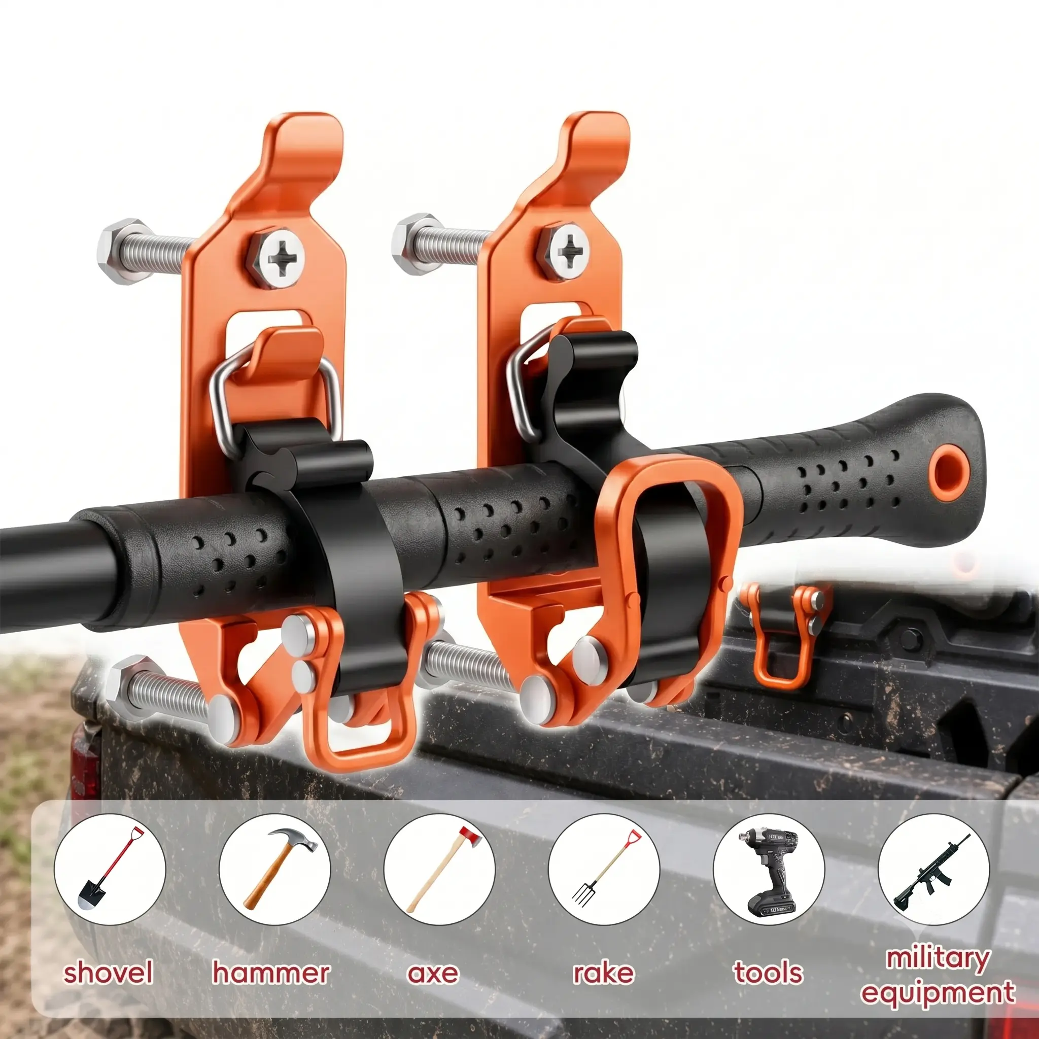 2Pcs Heavy Duty Automotive Roof Rack Shovel Mounts - Quick Release Car Accessory Holder Kit with Screws, Nuts, Wall Mounting Brackets, Ideal for Truck Tool Organization, Bike Storage