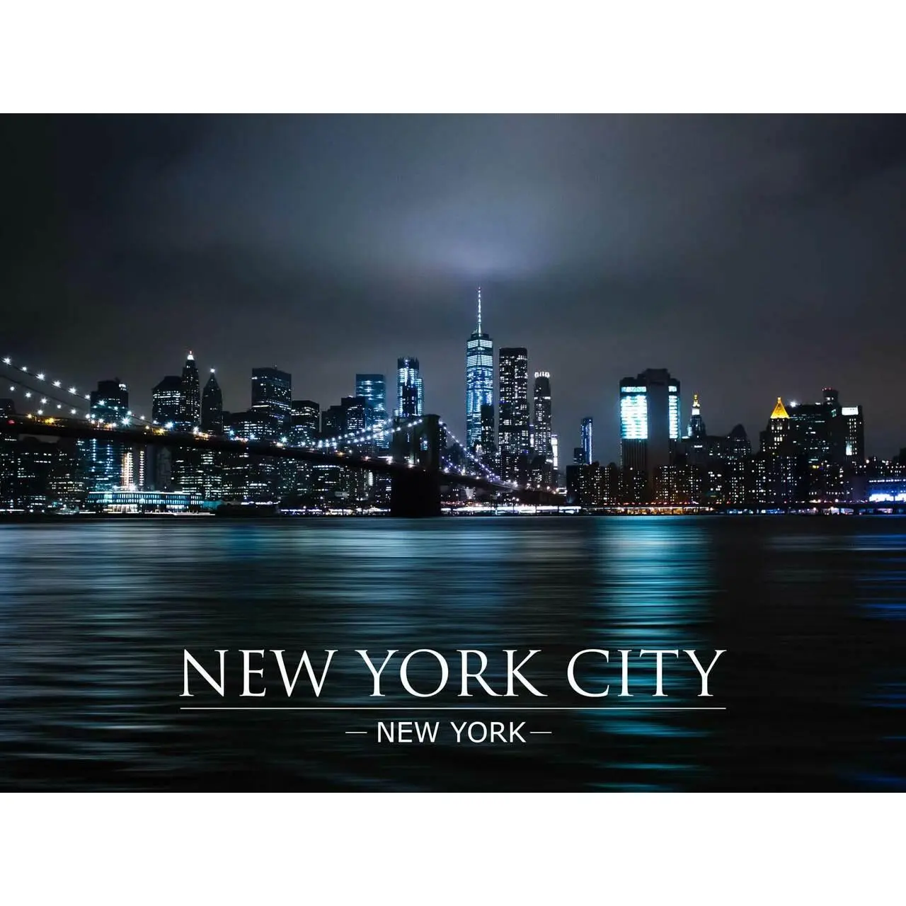 New York City Poster Night Skyline Wall Art Print (24"x18")
