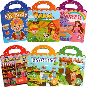 Sticker Books for Toddlers 2-4 Years, 6 Sets Reusable Sticker Books for Toddlers 1-3, Jelly Toddler Stickers Travel Toys for Ages 2+ Kids Boys Girls, Encourages Creativity, Focus, Fine Motor Skills