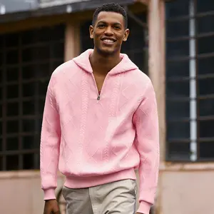 Men's quarter zip hoodie with zippered pockets, loose fit, suitable for everyday wear, sports, and casual activities. Features a unique quarter zip design with a wheat pattern, offering a fresh new look.Gifts for others, clearance items, solid beige men's