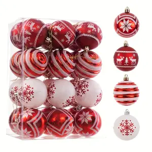 24-piece package, Christmas ball decorations, red and white painted unbreakable holiday wedding hanging decorations Christmas tree decorations.
