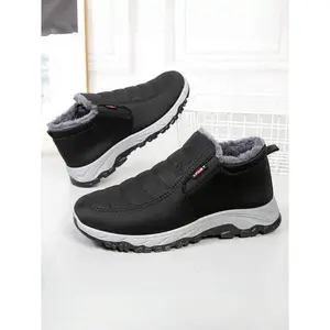 Men’s warm winter snow boots, cotton-lined outdoor hiking boots with rubber soles, comfortable thick casual ankle shoes