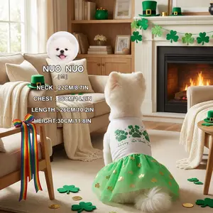 Pet St. Patrick's Day Dog Dress Costume - Small & Medium Dog Clothes with Paw & Clover Design. Soft Tutu Skirt Apparel for St. Patrick's Day Celebrations