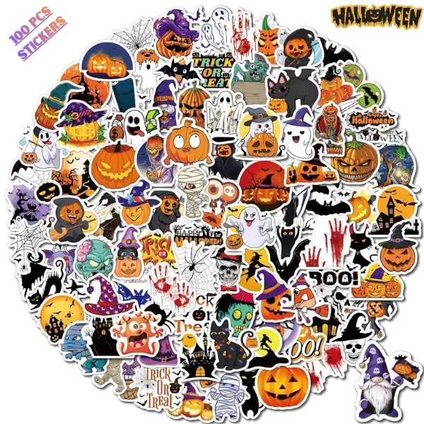 100 PCS Cute Spooky Vinyl Waterproof Halloween Stickers, Colorful Scrapbooking Stickers, Kids' Halloween Party Favors, Trick or Treat Goodie Bag Stuffers, DIY Decor Gifts