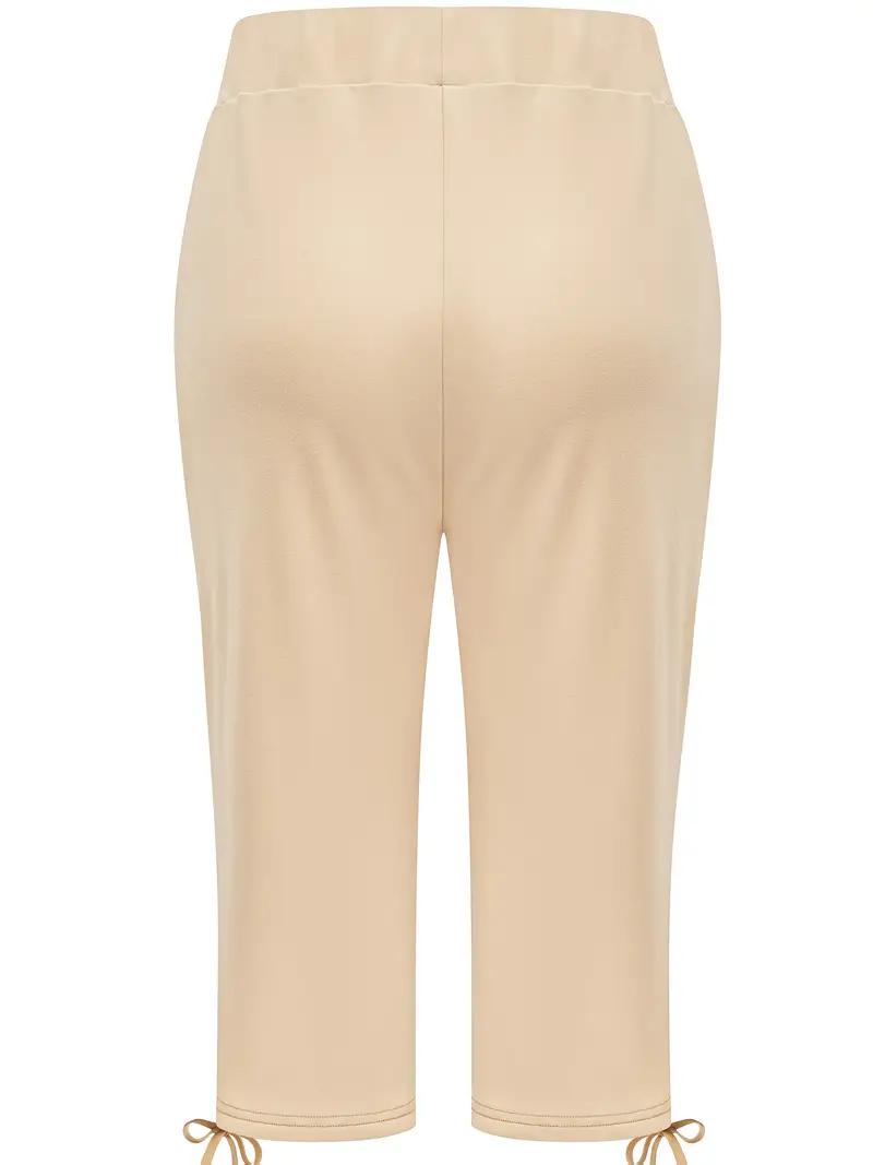 5pcs Women's Lightweight Capri Pants with Drawstring Waist - Loose Fit Casual Trousers, Mid-Stretch Machine-Washable Fabric, Solid Colors for Spring & Summer Casual Attire, Capri Leggings, Comfortable, Nontransparent Material