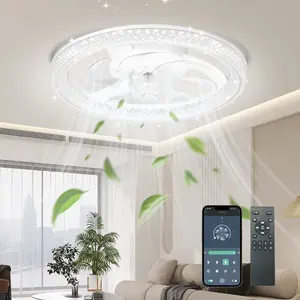 GALENTAL DiamantesSmart Ceiling Fan with Light, 6-Speed Reversible DC Motor, APP/Remote Control, Timer & Stepless Dimming, 3 Color Temperatures (3000K-6500K), 20"-White Crystal for Bedroom, Living Room, Study, Summervibes