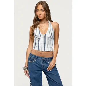 Sofey Striped Denim Halter Top