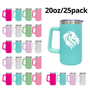25Pack 20oz Sublimation Tumbler Blanks , Macaron Pink Stainless Steel Vacuum Insulated Coffee Mug with Removable Handle for DIY Custom and Mother's Day Gifts