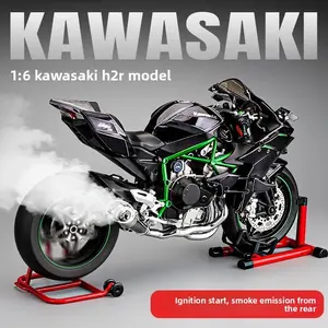 1:6 Scale Kawasaki Ninja H2R Die-Cast Motorcycle Model with Ignition Start, Throttle-Controlled Smoke, Light & Sound, High Detail Replica for Collectors & Gifts