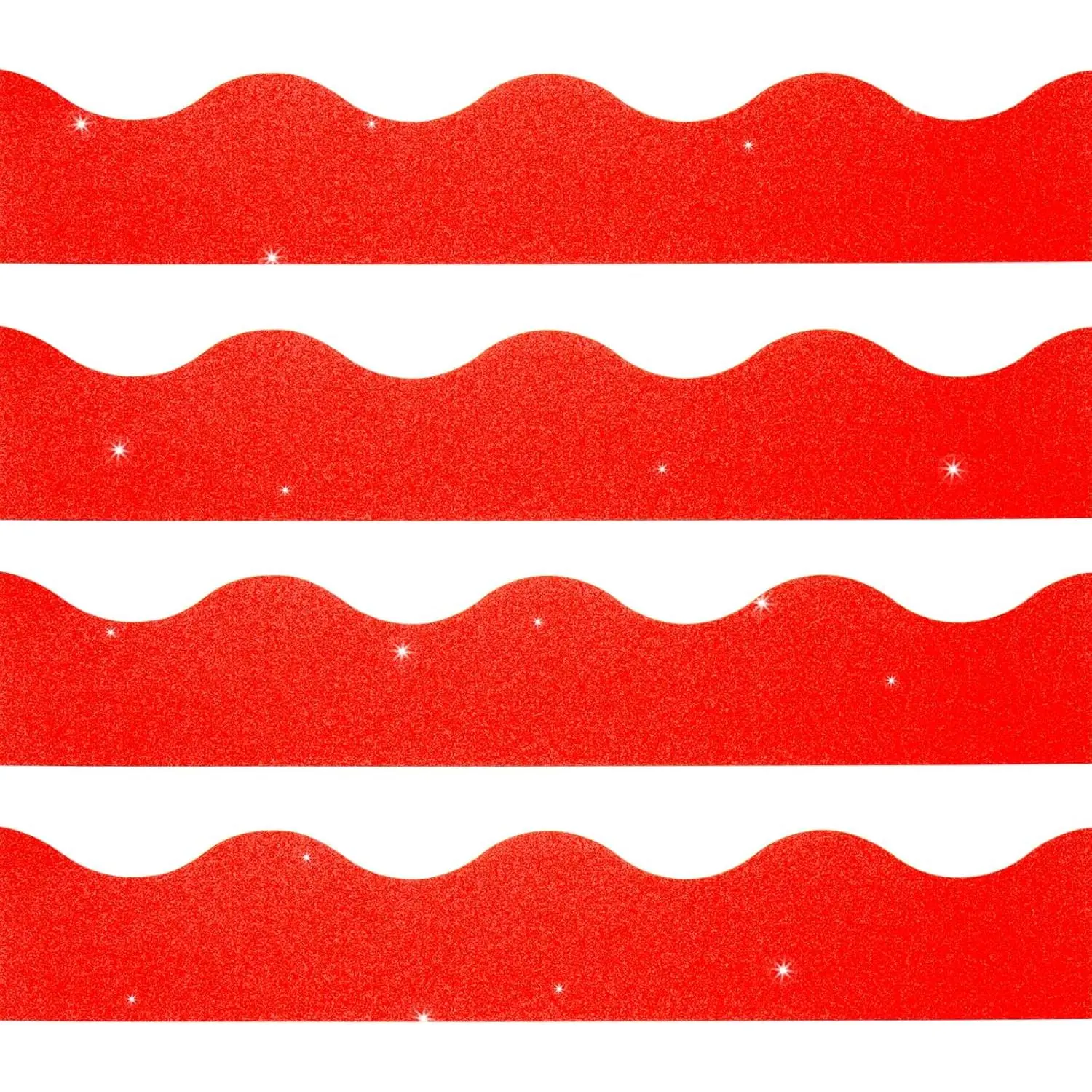 100  Bulletin Board Border Glitter Shine Scalloped Borders Trim Glitter Bulletin Board Border Strips Decorative Classroom Poster Borders for Christmas Classroom School Office Party Decors,Red