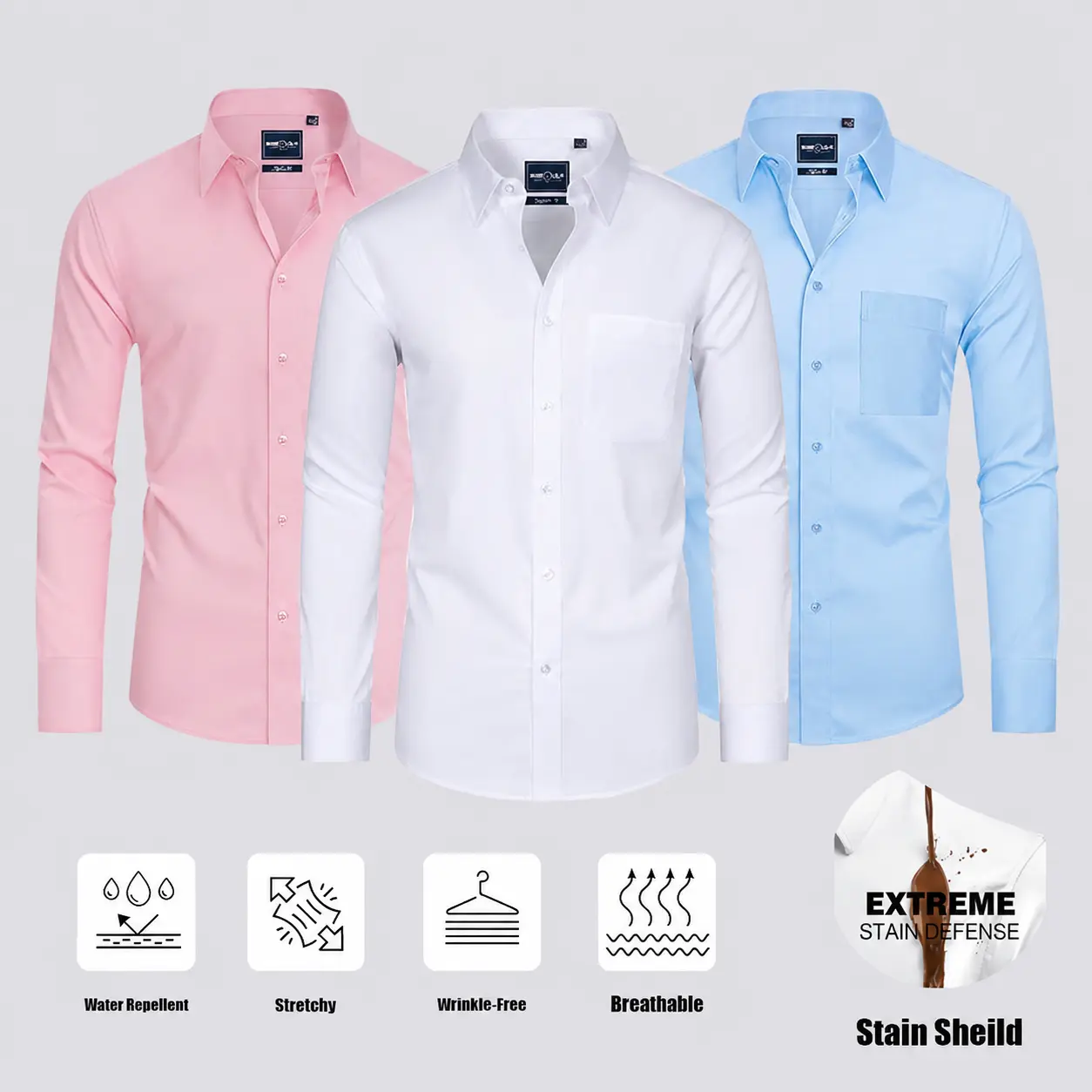 3-Pack Alimens&Gentle Men's Stain Sheild Business Casual Dress Shirts - Slim Fit Long Sleeve Button Down Shirt Tops sohochic style