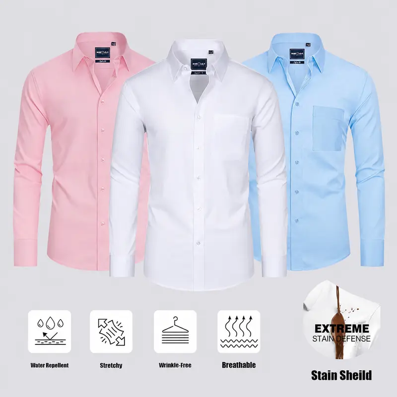 3-Pack Alimens&Gentle Men's Stain Sheild Business Casual Dress Shirts - Slim Fit Long Sleeve Button Down Shirt Tops sohochic style
