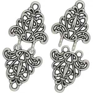 Filigree Trivet Hook and Eye Cloak Clasp Fasteners Pack of 4 Pairs 64mm x 29mm Fastened. (Antique )