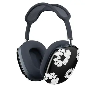Monochrome Floral TPU Headset Case for AirPod Max, Durable Black-White Denim Floral Protection Cover for Over-Ear Headphones