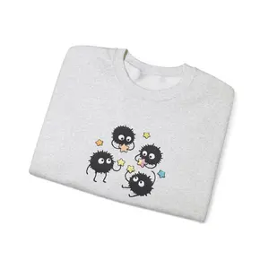 Soot Sprites Embroidered Sweatshirt, Totoro Sweatshirt, Studio Ghibli, Cottagecore Anime Gift, Cozy Studio Anime inspired Top