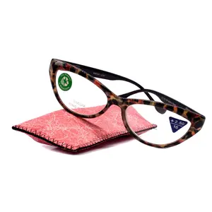 Lynx, (Premium) Reading Glass, High End Readers +1.25..+3 Magnifying, Cat Eye optical Frame, Tortoise Shell (Brown, Red) NY Fifth Avenue. Crystal Clear