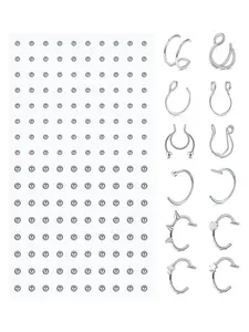 Fake Body Piercing Jewelry, Fake Nose Ring Spiral Nose Ring Fake Lip Ring Fake Eyebrow Piercing Self-Adhesive Face Sticker Fake Piercing Balls No Piercing Body Jewelry, Punk Style Jewelry for Women & Men