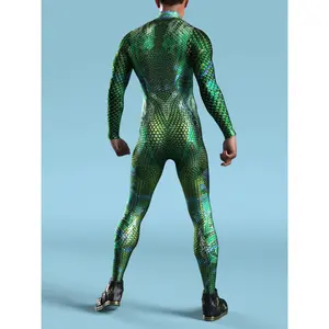 Green Spandex Full-body Printed Men's Swimsuit Halloween Party Cosplay Costume