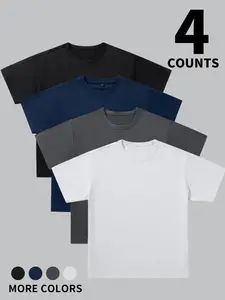 Men's Solid Color Short Sleeve Tee, Casual Comfy Round Neck T-shirt for Summer, Men's Top for Daily Wear, Tropical, Casual Matching Clothing