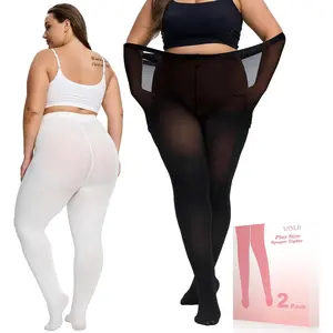 Plus Size Tights for Women,2 pairs 80D Semi Opaque Tights women,Solid Color Soft High Waist Stockings Size Up to 6XL.
